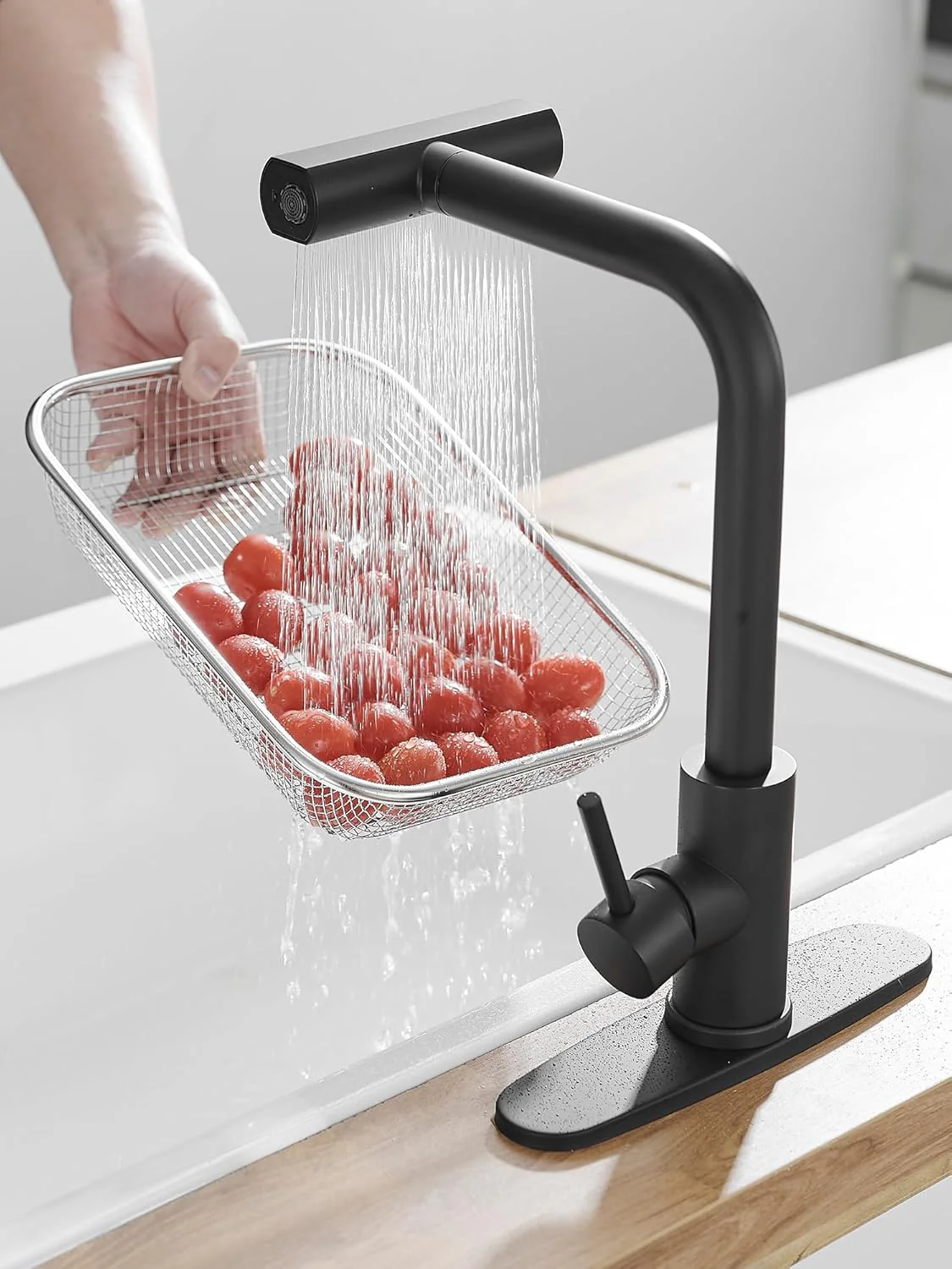 JOOM Black Kitchen Faucet with Pull Down Sprayer, Waterfall Design, Stainless Steel - Image 3