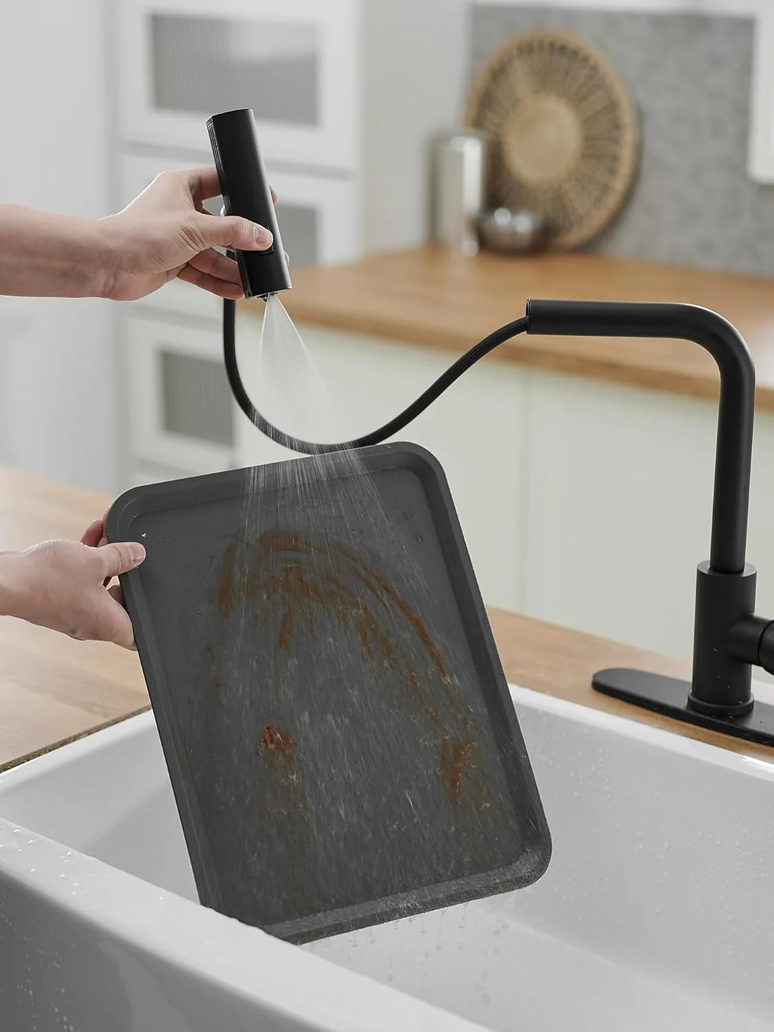 JOOM Black Kitchen Faucet with Pull Down Sprayer, Waterfall Design, Stainless Steel - Image 4