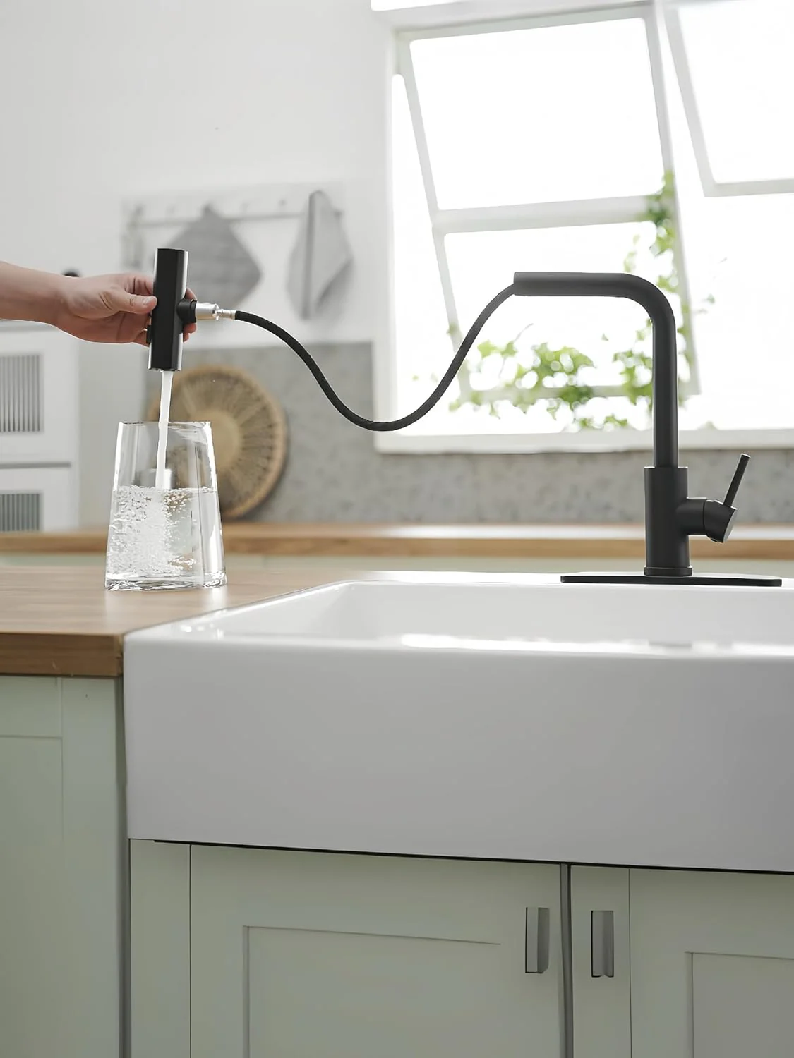 JOOM Black Kitchen Faucet with Pull Down Sprayer, Waterfall Design, Stainless Steel - Image 5