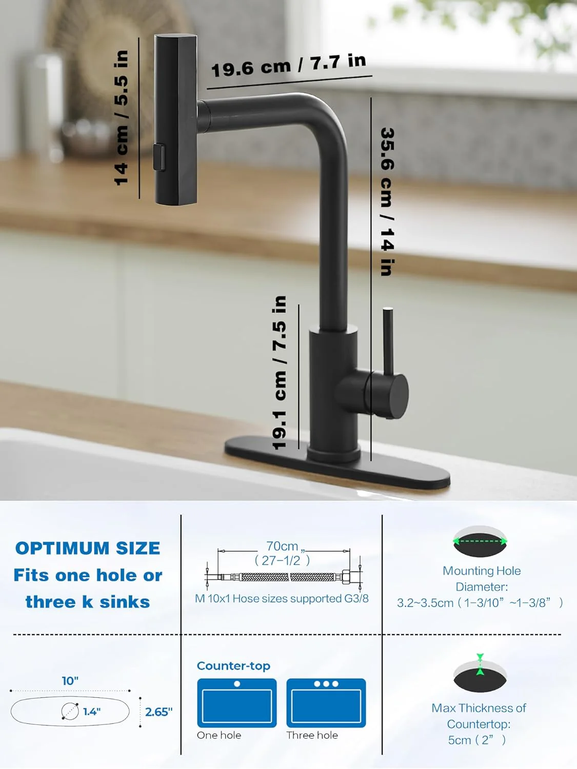 JOOM Black Kitchen Faucet with Pull Down Sprayer, Waterfall Design, Stainless Steel - Image 6