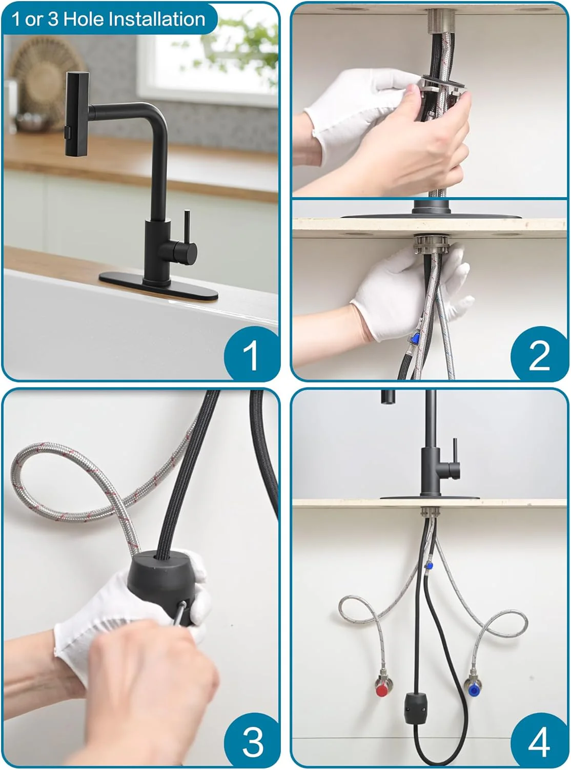 JOOM Black Kitchen Faucet with Pull Down Sprayer, Waterfall Design, Stainless Steel - Image 8