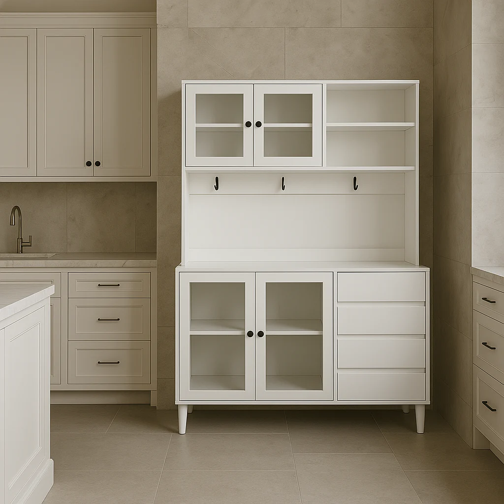 JUJABU White Kitchen Pantry Cabinet with 4 Drawers, 63 in. W x 9 in. D x 74.8 in. H - Image 3