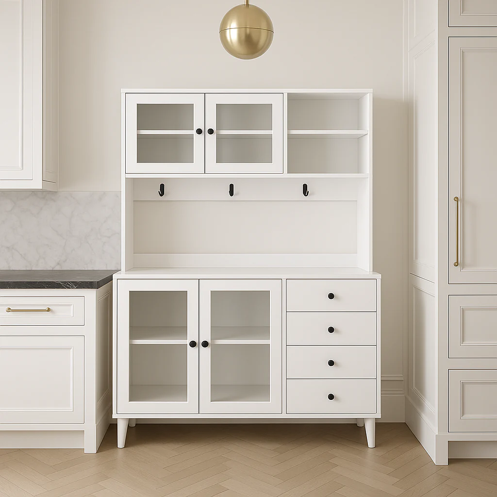 JUJABU White Kitchen Pantry Cabinet with 4 Drawers, 63 in. W x 9 in. D x 74.8 in. H - Image 4