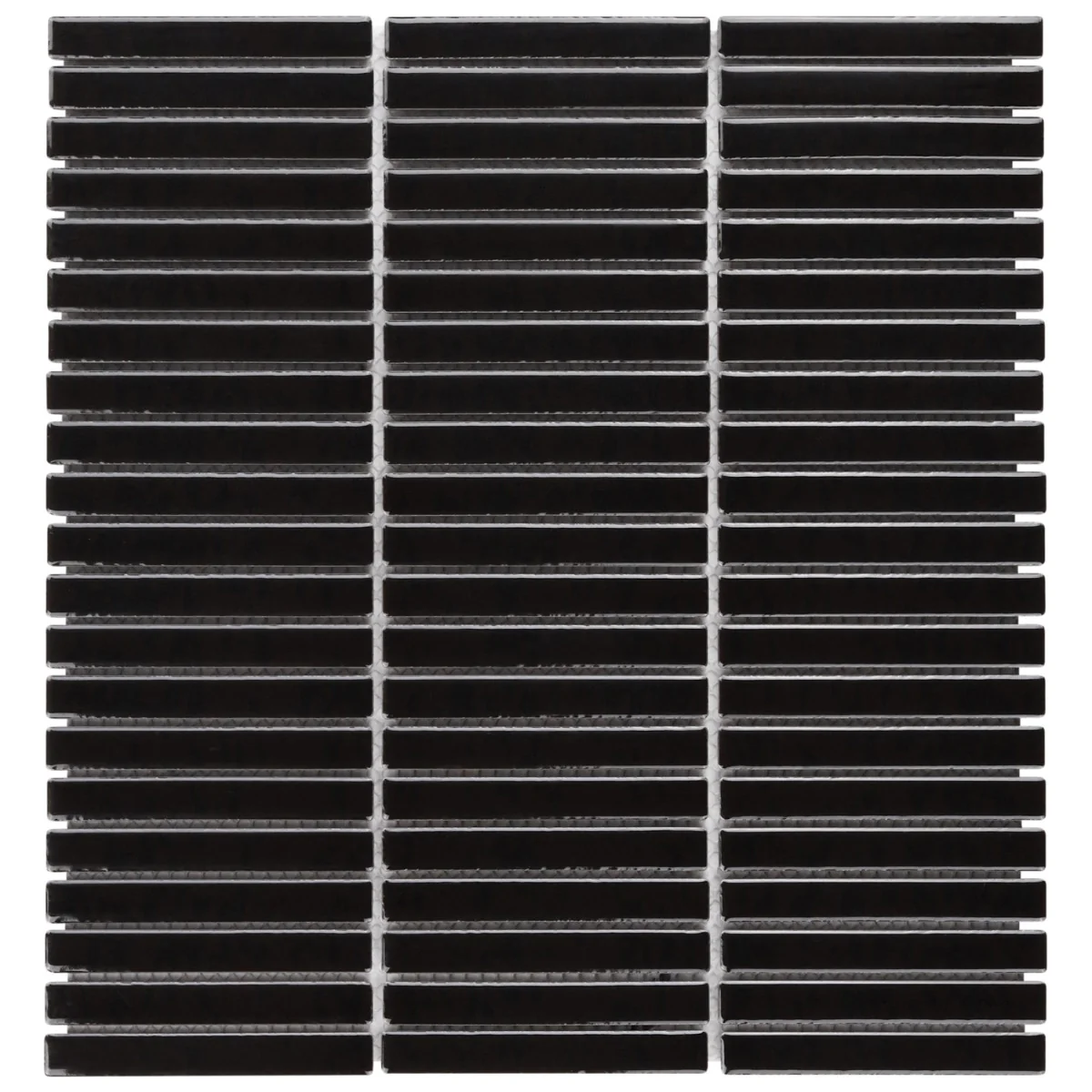 Kai Black Glossy Porcelain Mosaic Tile - 1x4" Tri-Stacked - Image 8
