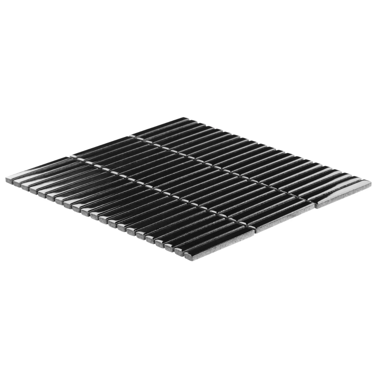 Kai Black Glossy Porcelain Mosaic Tile - 1x4" Tri-Stacked - Image 9