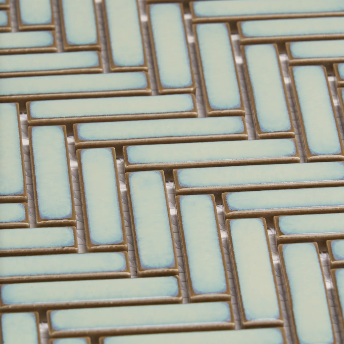 Kai Mint Green 1x2" Herringbone Glossy Porcelain Mosaic Tile - Image 3