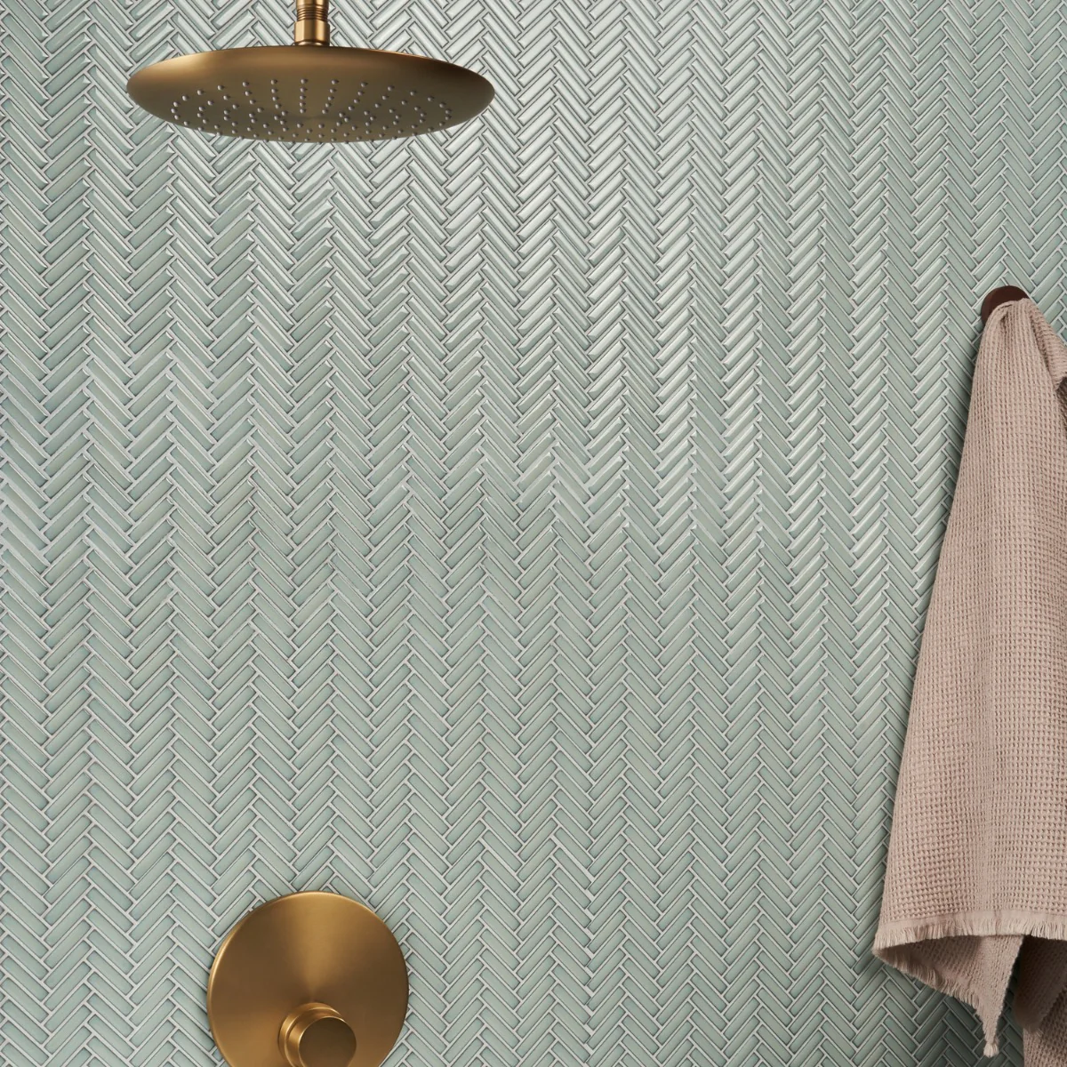 Kai Mint Green 1x2" Herringbone Glossy Porcelain Mosaic Tile - Image 7