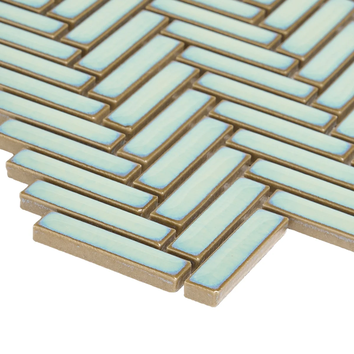 Kai Mint Green 1x2" Herringbone Glossy Porcelain Mosaic Tile - Image 8