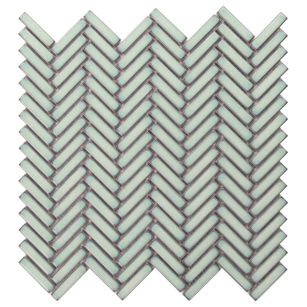 Kai Mint Green 1x2" Herringbone Glossy Porcelain Mosaic Tile - Image 9