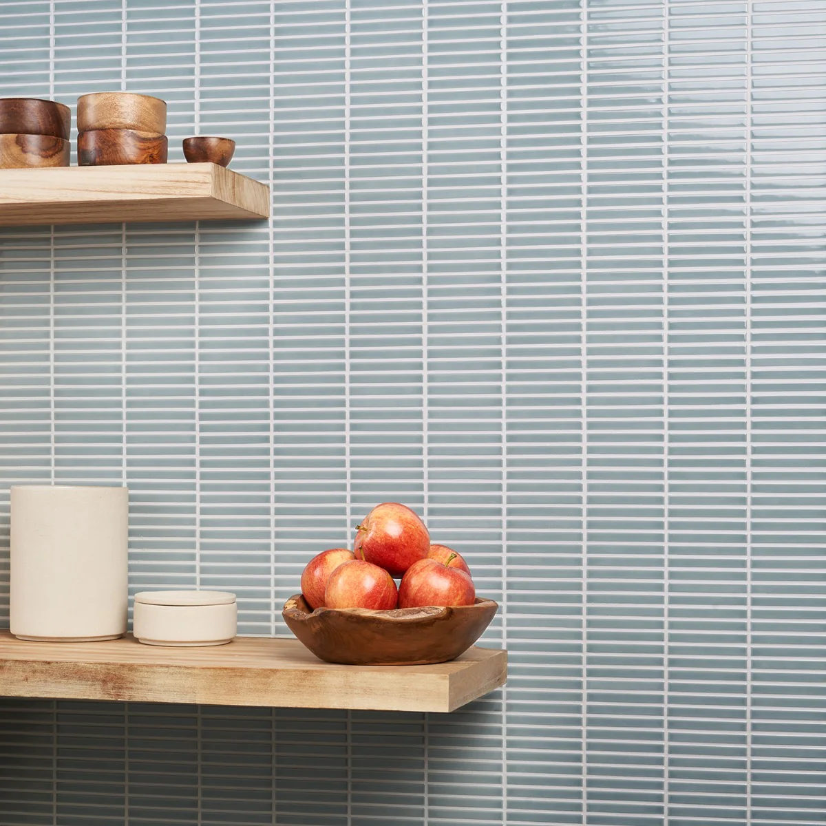 Kai Sky Blue 1x4" Tri-Stacked Glossy Porcelain Mosaic Tile - Image 2