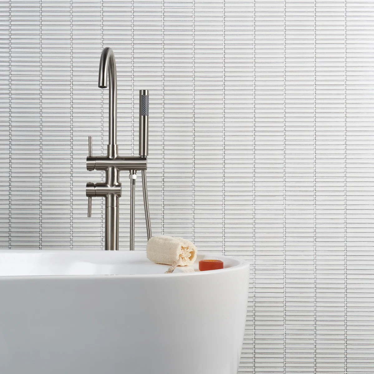Kai Snow White 1x4" Tri-Stacked Glossy Porcelain Mosaic Tile - Image 7