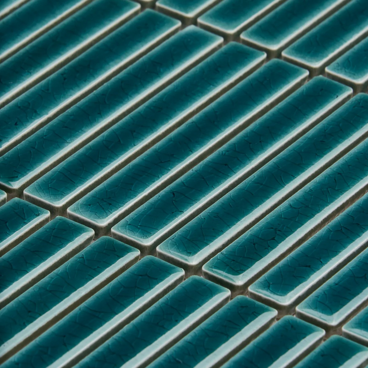 Kai Teal Crackled Glossy Porcelain Mosaic Tile - Lux Tile - Image 2
