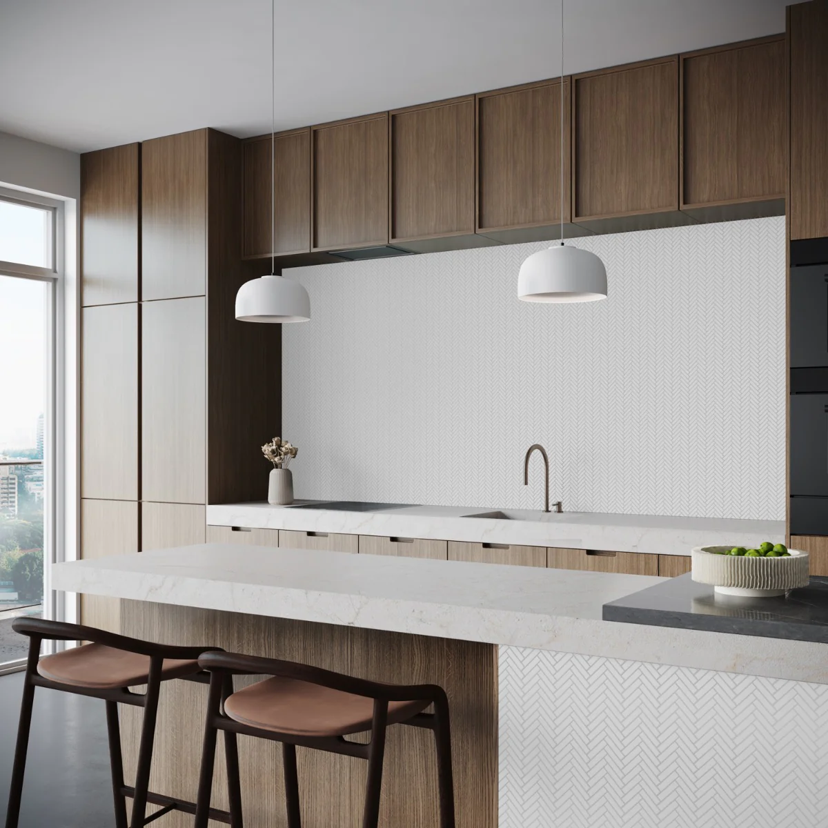 Kai White 1x2" Herringbone Matte Porcelain Mosaic Tile by Lux Tile - Image 4