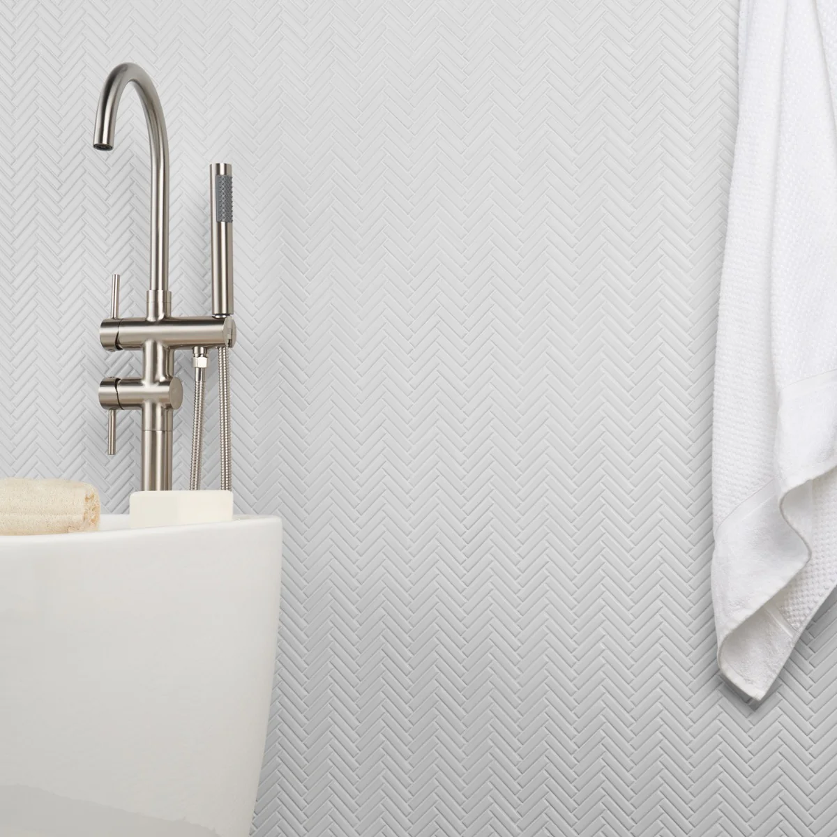 Kai White 1x2" Herringbone Matte Porcelain Mosaic Tile by Lux Tile - Image 7