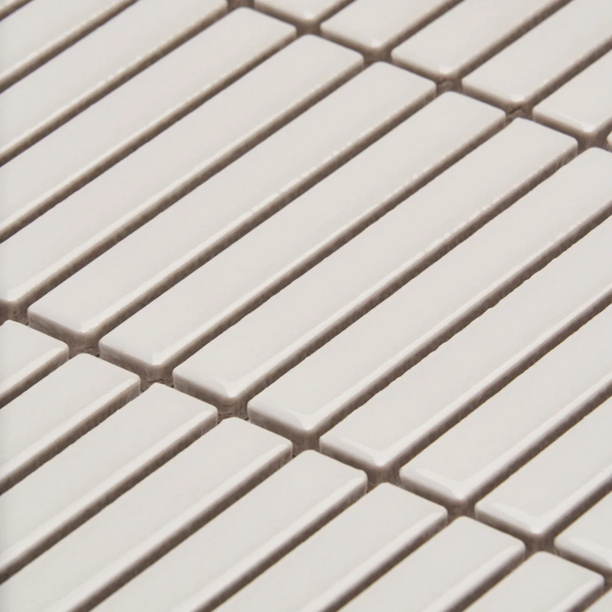 Kai White Glossy Porcelain Mosaic Tile - 1x4" Tri-Stacked Design - Image 3