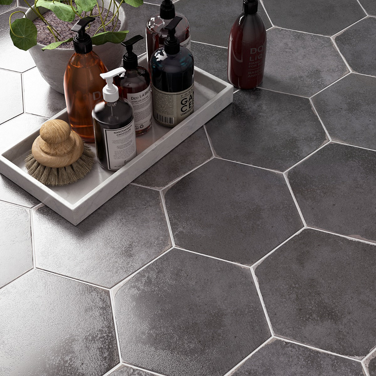 Kalay Antracite Gray 9" Hexagon Polished Porcelain Tile - Image 9