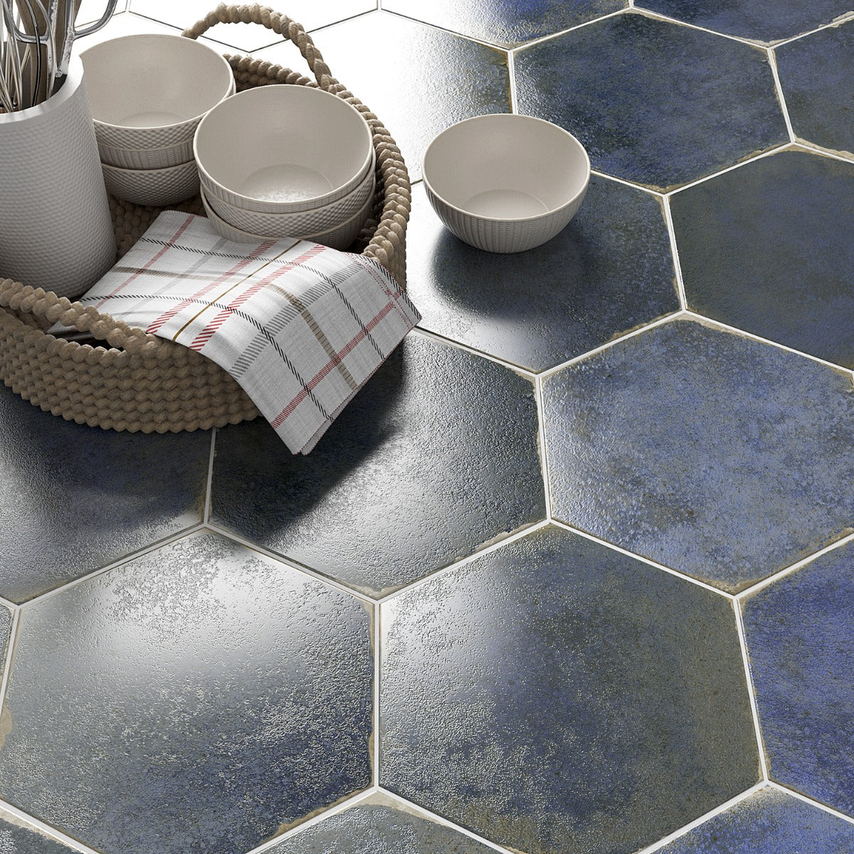 Kalay Blue 9" Hexagon Polished Porcelain Tile - Lux Tile - Image 7