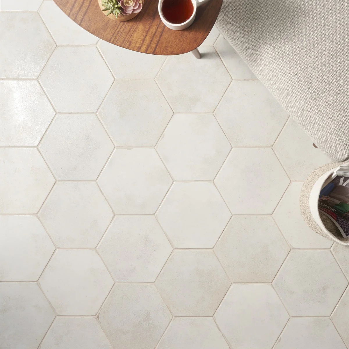 Kalay White 9" Hexagon Polished Porcelain Tile - Lux Tile