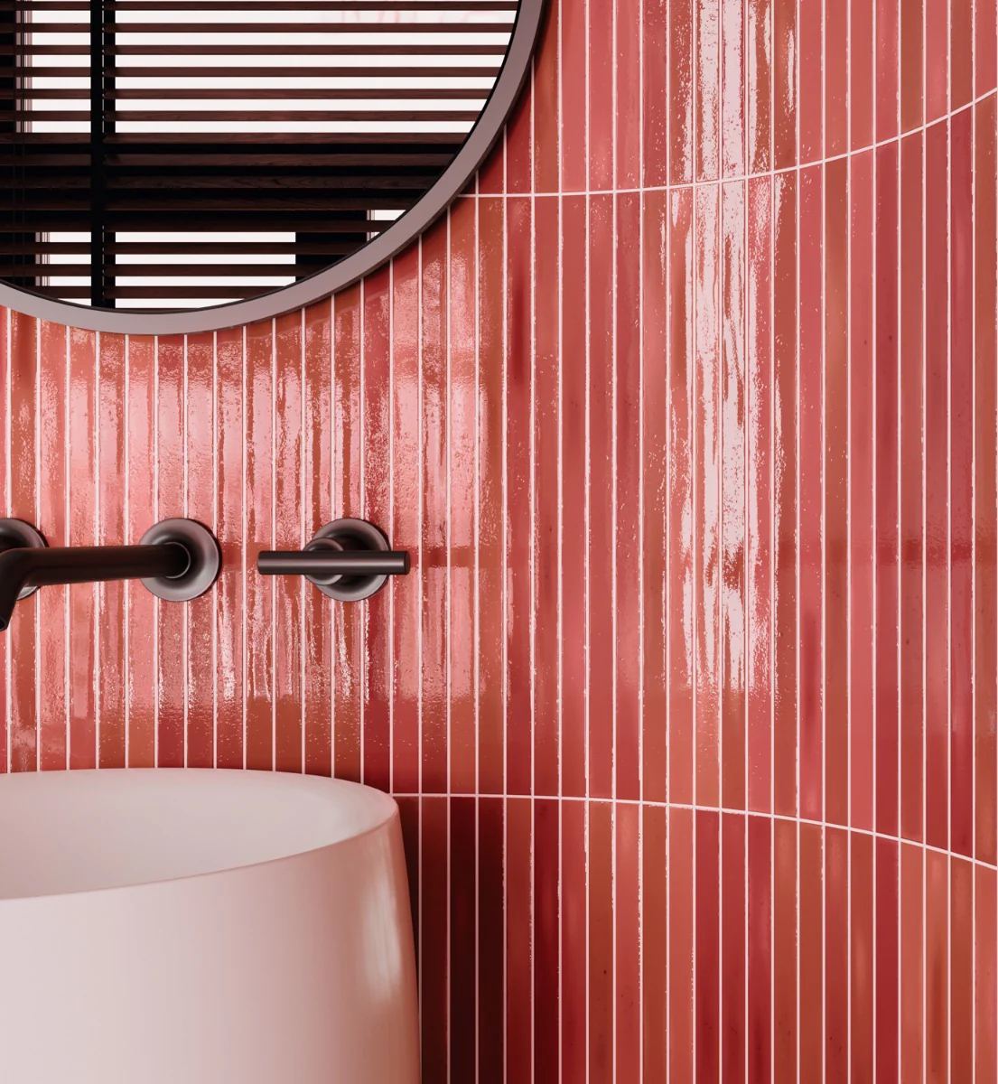 Kanbina Wild Coralito Pink 5x18 Crackled Glossy Ceramic Mosaic Tile - Image 4