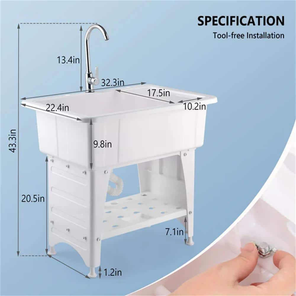 Karl home 32.3" Freestanding Laundry Utility Sink in White with Faucet - Image 2