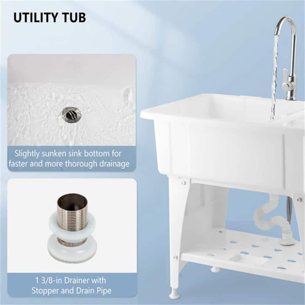 Karl home 32.3" Freestanding Laundry Utility Sink in White with Faucet - Image 3