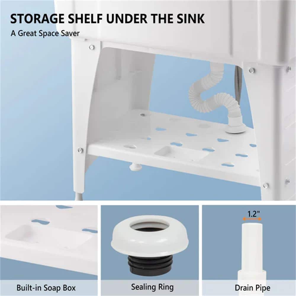 Karl home 32.3" Freestanding Laundry Utility Sink in White with Faucet - Image 5