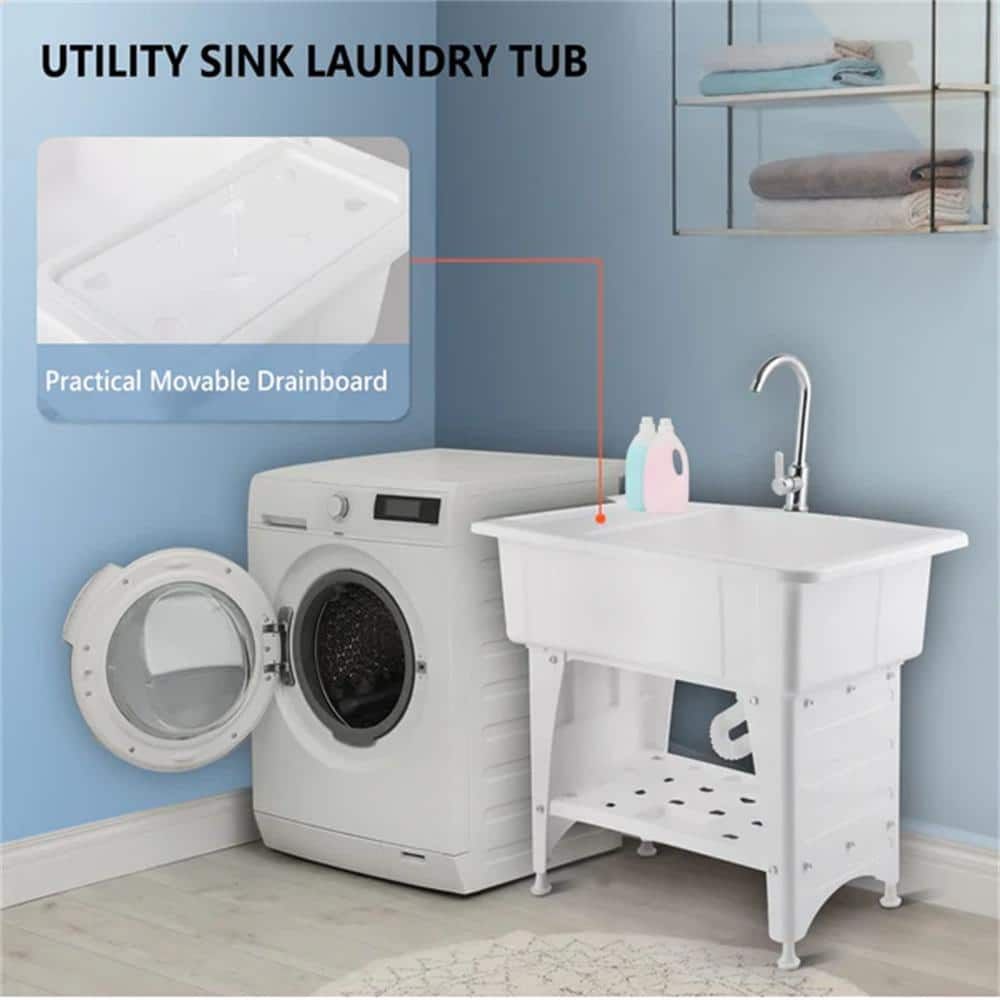 Karl home 32.3" Freestanding Laundry Utility Sink in White with Faucet - Image 6