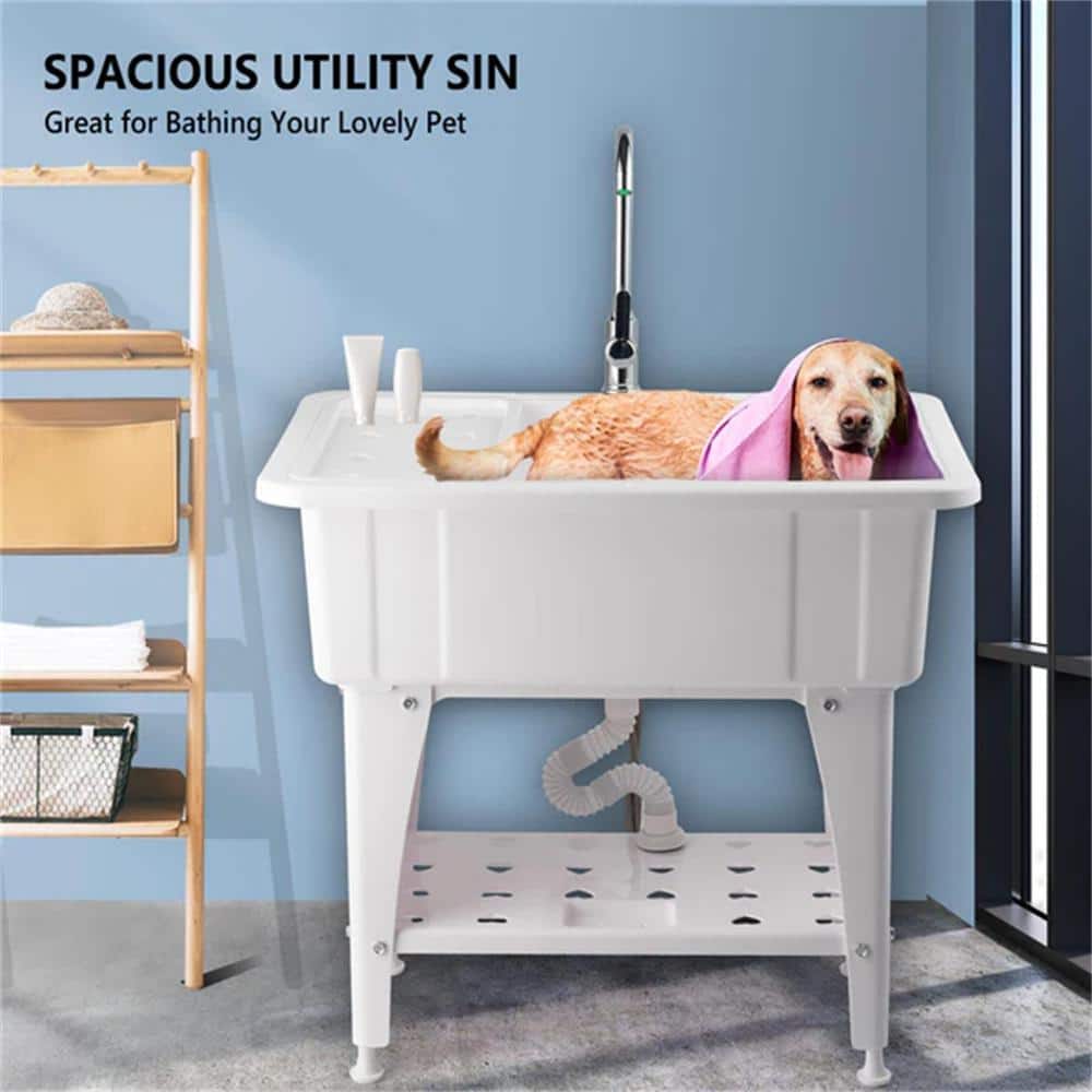 Karl home 32.3" Freestanding Laundry Utility Sink in White with Faucet - Image 7