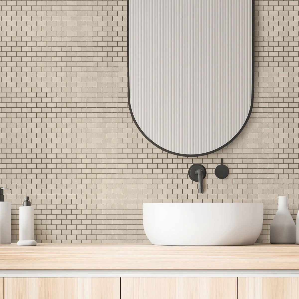 Karo Sand Beige 1x2 Brick Matte Porcelain Mosaic Tile