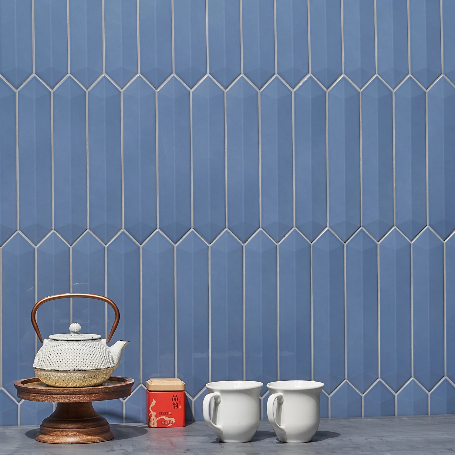 Kent Marine Blue 3D Picket Polished Ceramic Wall Tile - Lux Tile