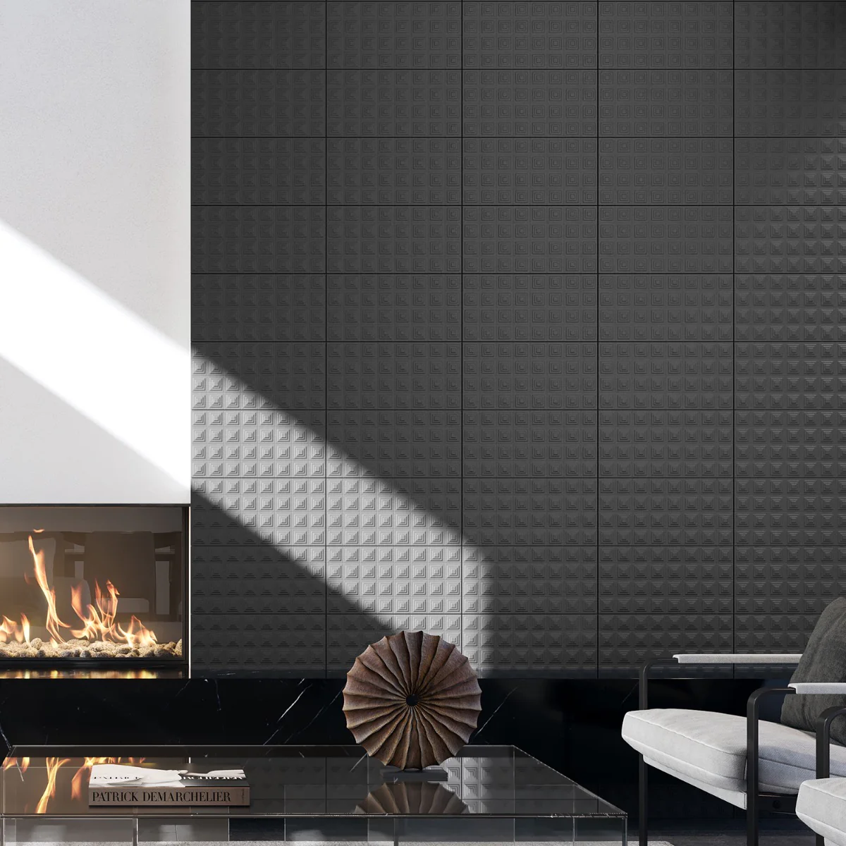 Kinzie Pyramid Charcoal Black 8x16 3D Matte Ceramic Tile by Lux Tile - Image 6