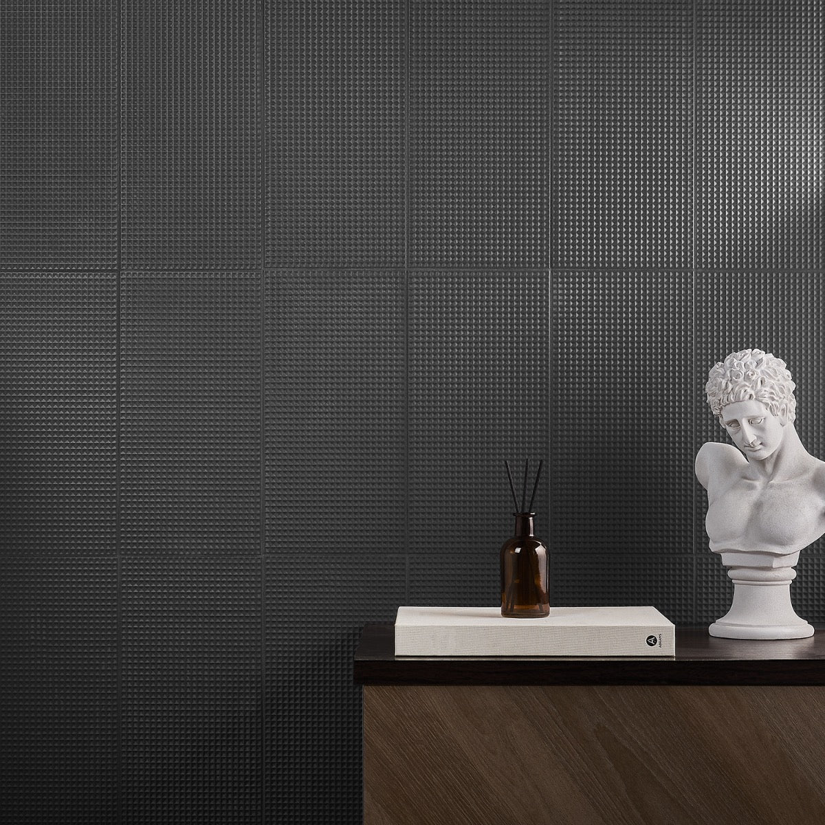 Kinzie Waffle Charcoal Black 8x16 Textured Matte Ceramic Tile by Lux Tile