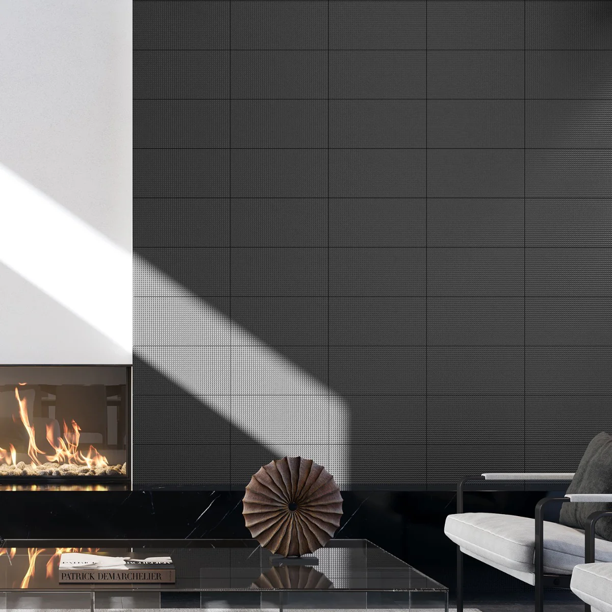 Kinzie Waffle Charcoal Black 8x16 Textured Matte Ceramic Tile by Lux Tile - Image 9