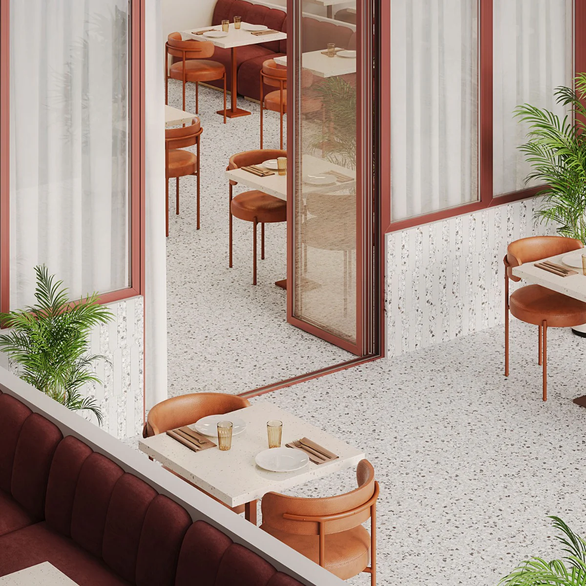 Kobe Fin Ice White Terrazzo Look Matte Porcelain Mosaic Tile