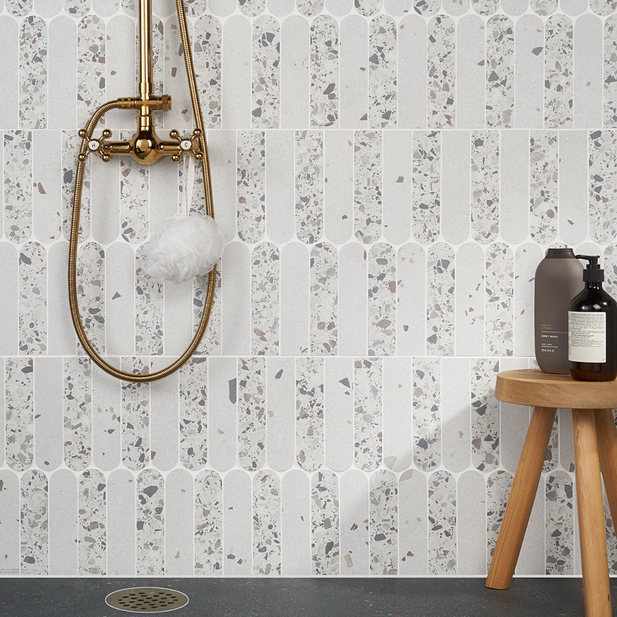 Kobe Fin Ice White Terrazzo Look Matte Porcelain Mosaic Tile - Image 4