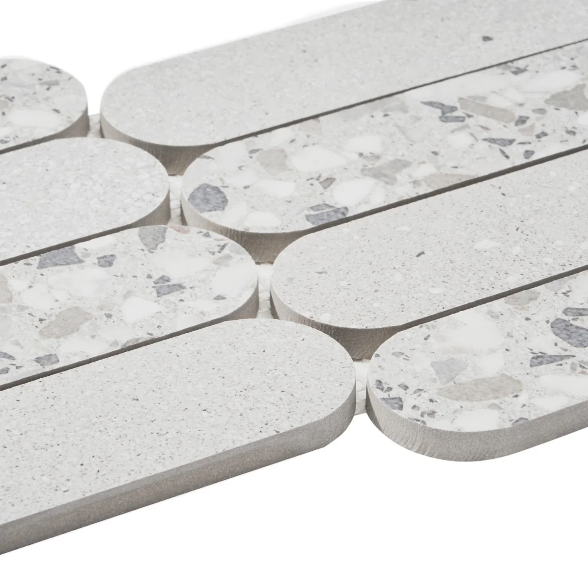 Kobe Fin Ice White Terrazzo Look Matte Porcelain Mosaic Tile - Image 9