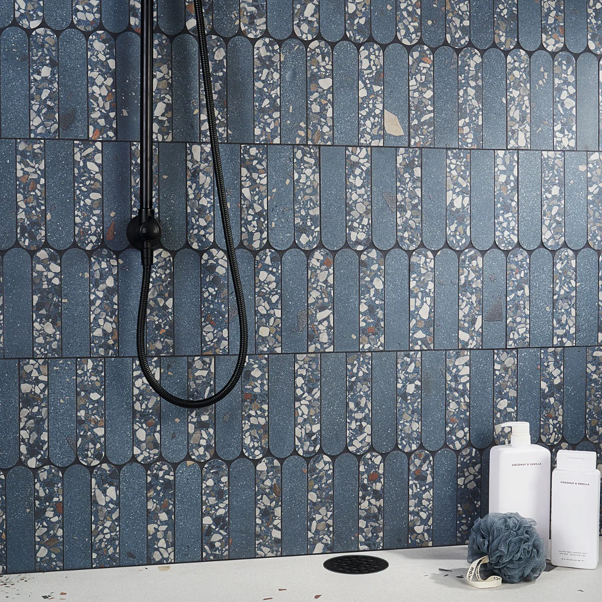 Kobe Fin Ocean Blue Terrazzo Look Matte Porcelain Mosaic Tile - Lux Tile - Image 4
