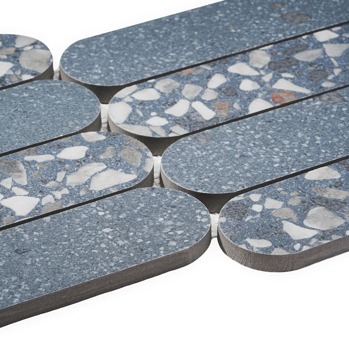 Kobe Fin Ocean Blue Terrazzo Look Matte Porcelain Mosaic Tile - Lux Tile - Image 9