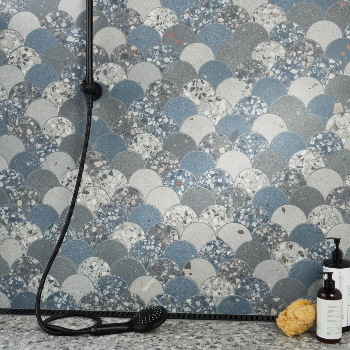 Kobe Fishscale Cool Blue Mix 4" Terrazzo Look Matte Porcelain Mosaic Tile - Image 4