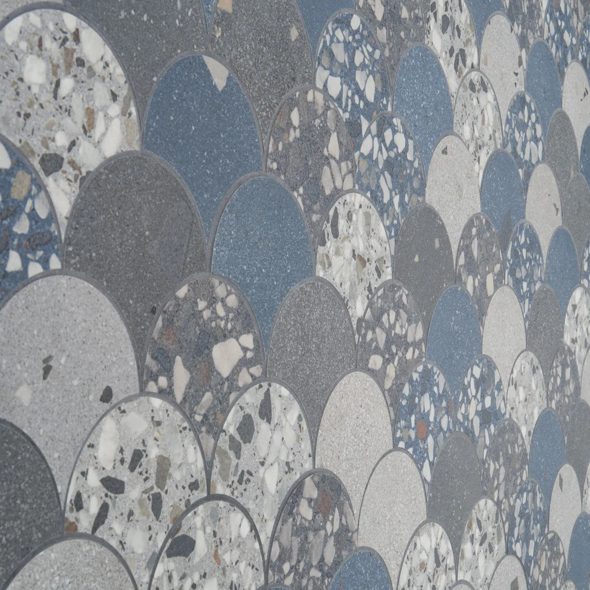 Kobe Fishscale Cool Blue Mix 4" Terrazzo Look Matte Porcelain Mosaic Tile - Image 5