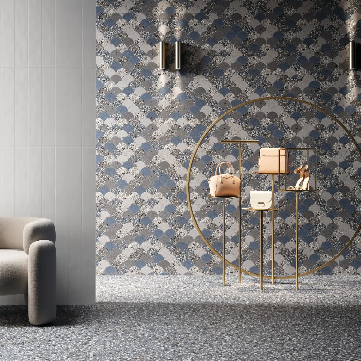 Kobe Fishscale Cool Blue Mix 4" Terrazzo Look Matte Porcelain Mosaic Tile - Image 6
