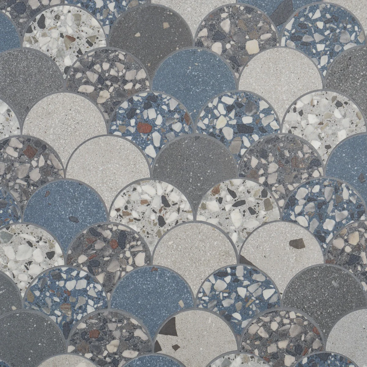 Kobe Fishscale Cool Blue Mix 4" Terrazzo Look Matte Porcelain Mosaic Tile - Image 7