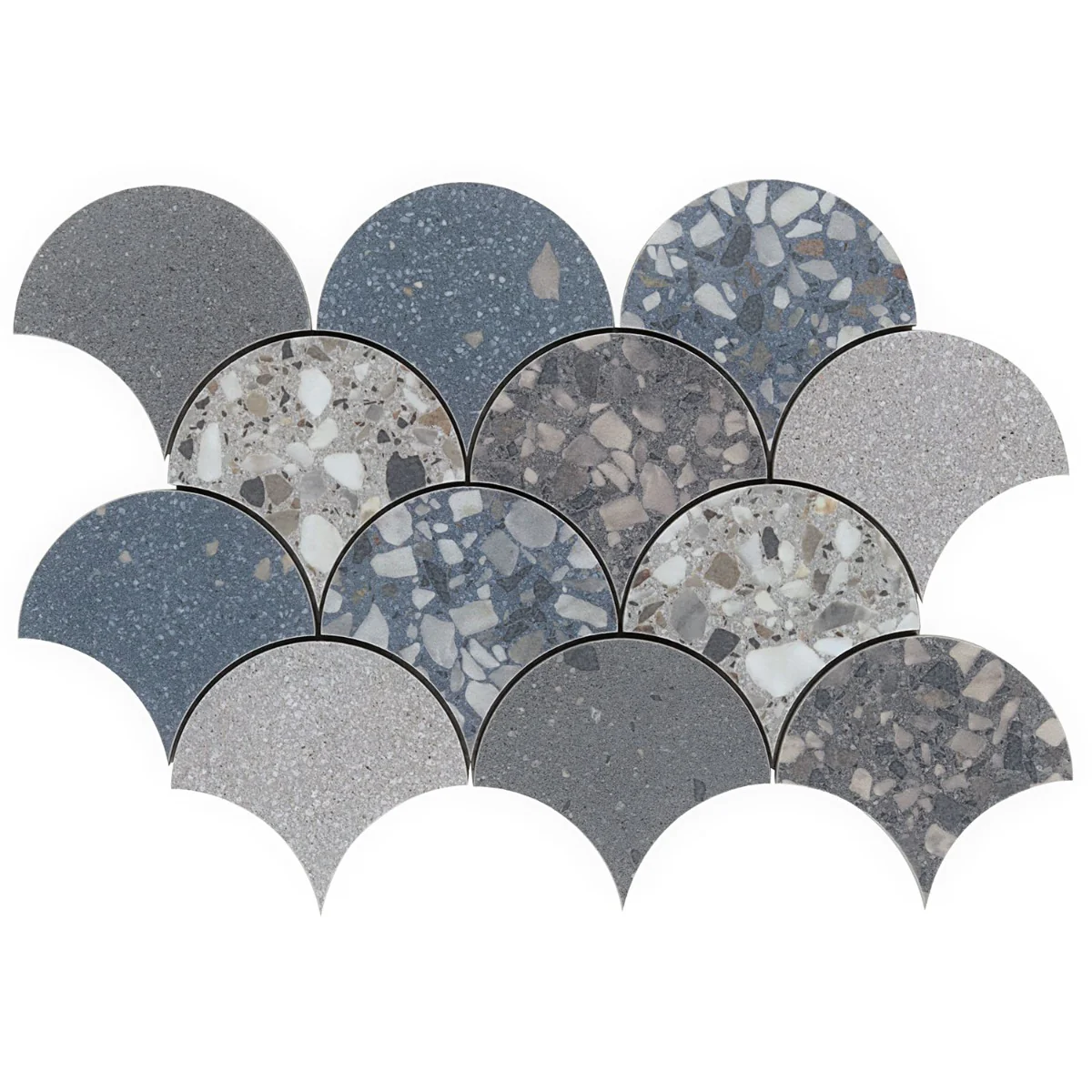 Kobe Fishscale Cool Blue Mix 4" Terrazzo Look Matte Porcelain Mosaic Tile - Image 8
