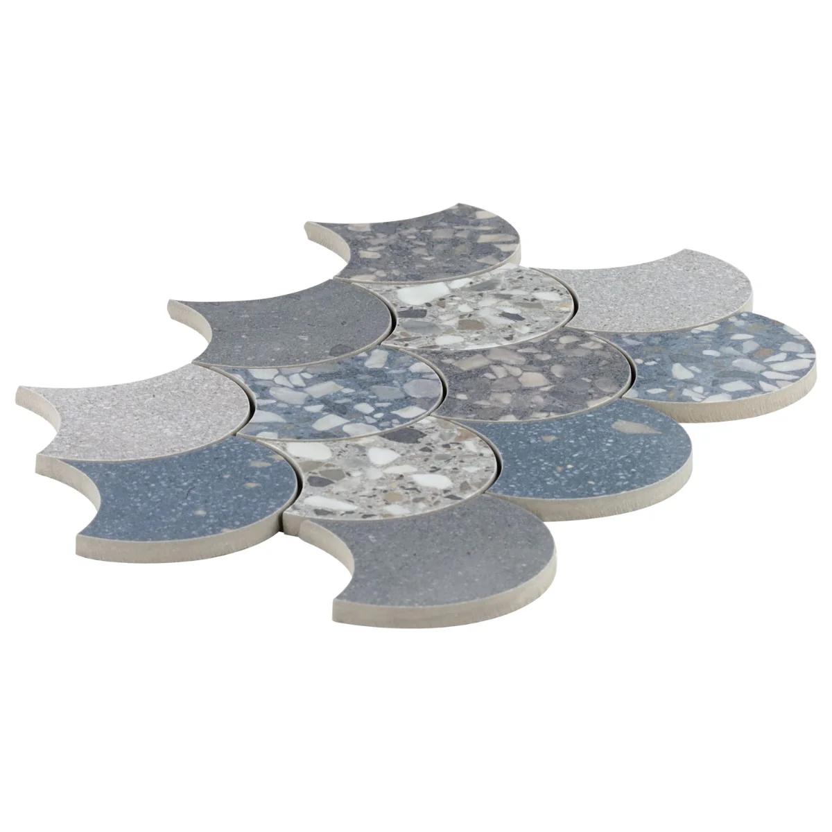 Kobe Fishscale Cool Blue Mix 4" Terrazzo Look Matte Porcelain Mosaic Tile - Image 9