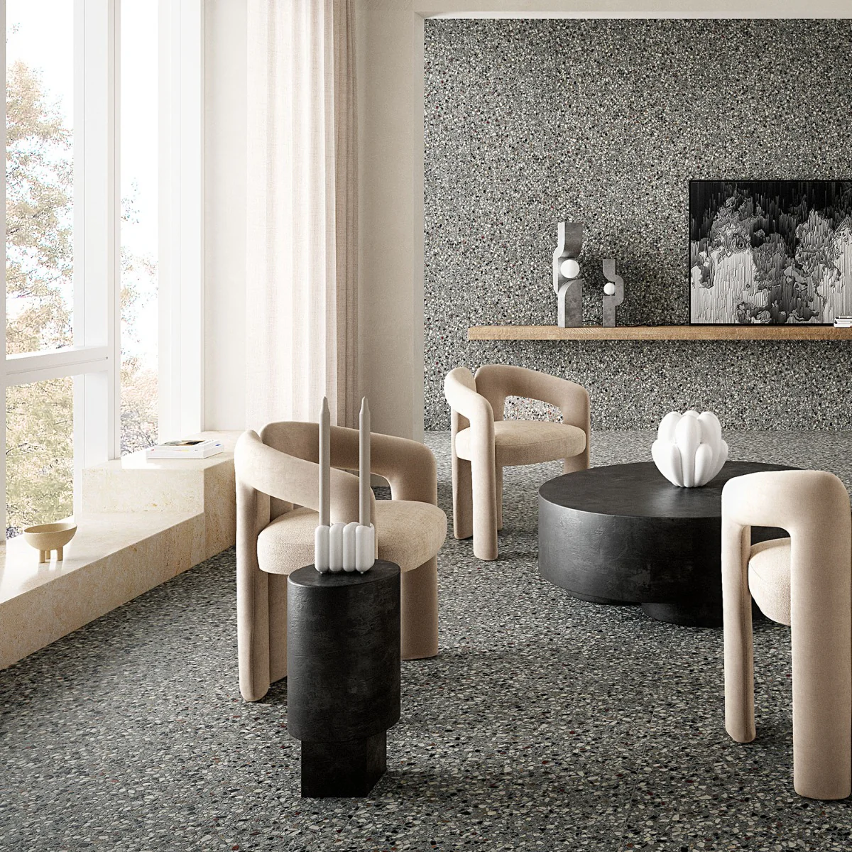 Kobe Flakes Charcoal Gray 24x24 Terrazzo Look Matte Porcelain Tile - Image 6