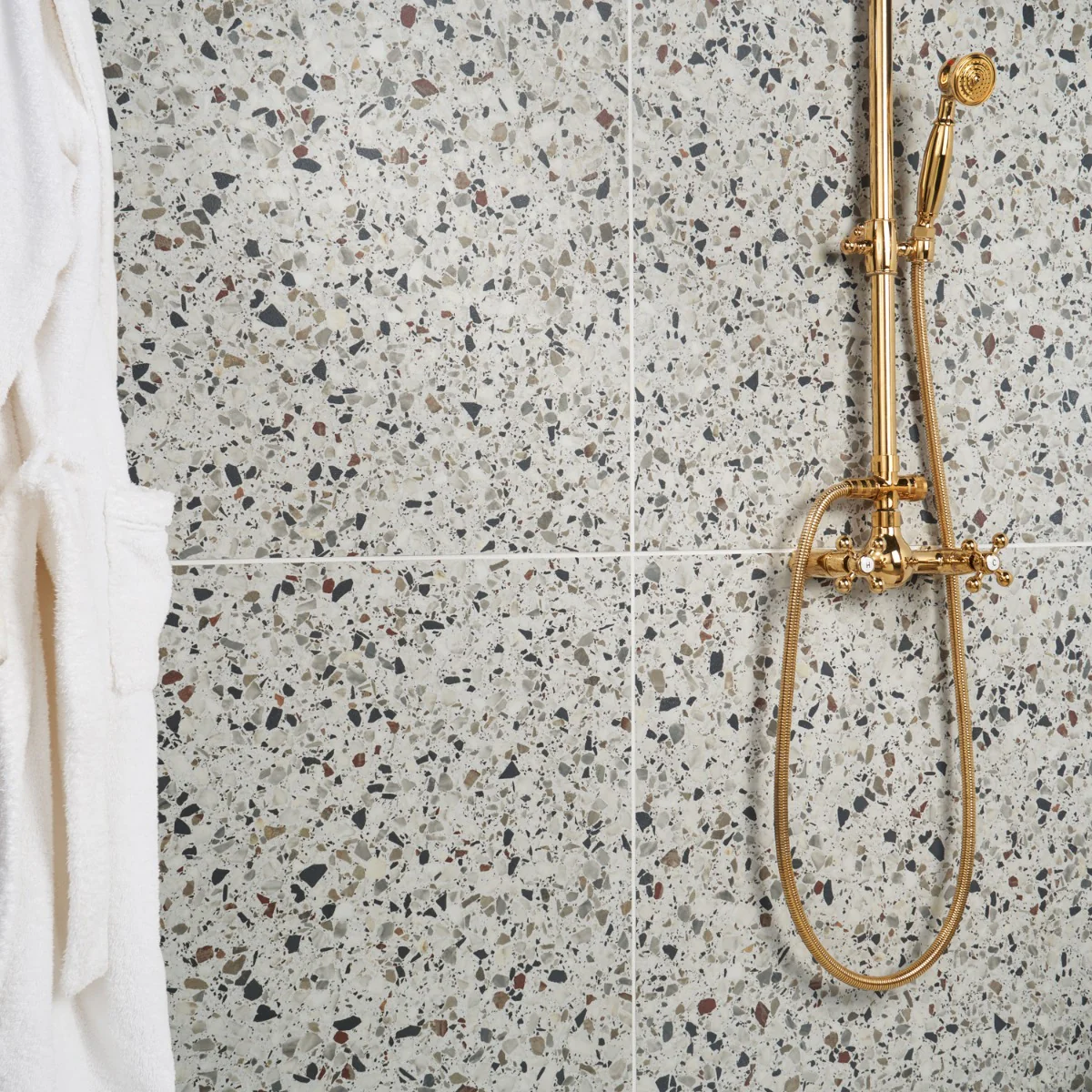 Kobe Flakes Ice White 24x24 Terrazzo Look Matte Porcelain Tile - Image 4