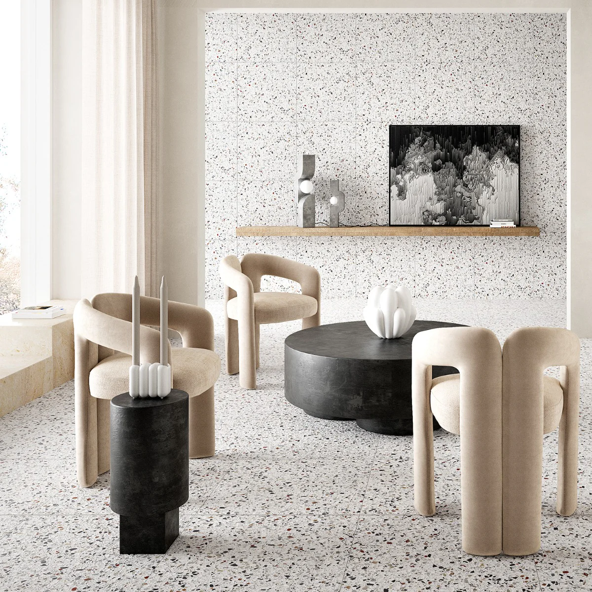 Kobe Flakes Ice White 24x24 Terrazzo Look Matte Porcelain Tile - Image 6