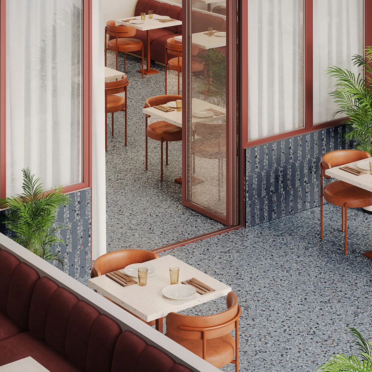 Kobe Flakes Ocean Blue 24x24 Terrazzo Look Matte Porcelain Tile - Lux Tile - Image 2