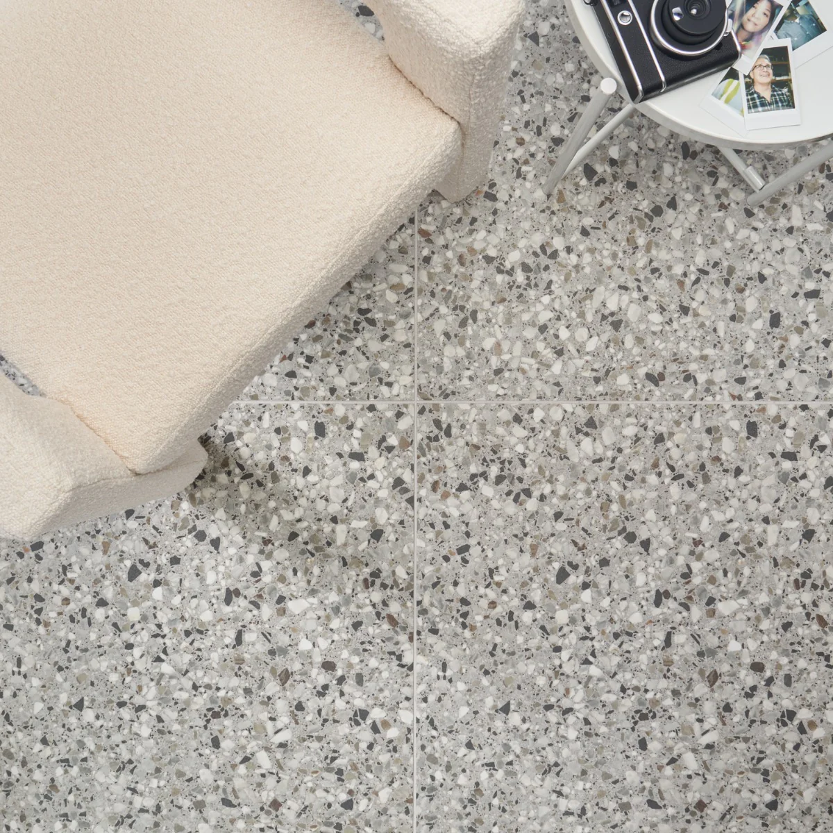 Kobe Flakes Smoke Gray 24x24 Terrazzo Look Matte Porcelain Tile - Lux Tile - Image 3
