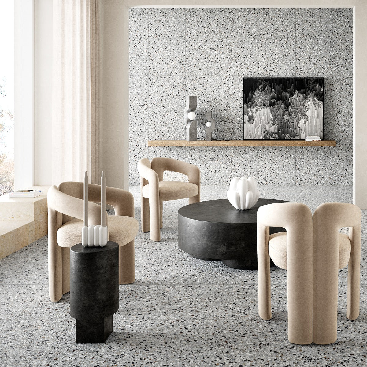 Kobe Flakes Smoke Gray 24x24 Terrazzo Look Matte Porcelain Tile - Lux Tile - Image 6